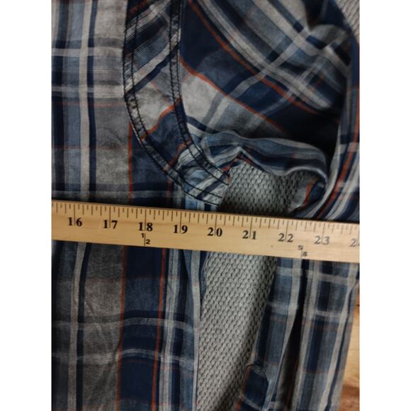 Rock & Roll Cowboy Western Shirt Mens M Smoke Plaid Blue Pearl Snap Embroidered - Picture 9 of 13